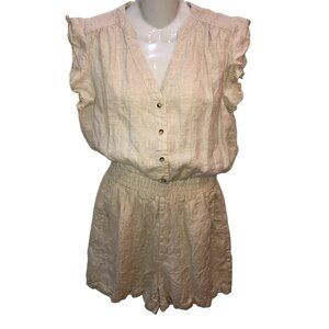 Grade & Gather Ruffle Sleeves 100% Linen Romper Button Up Top Medium